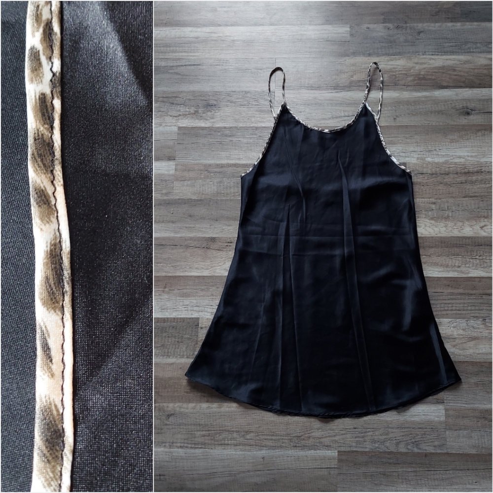 Vintage 90s Y2K Black Leopard Satin Nightie Nightgown Lingerie Medium - Picture 3 of 9